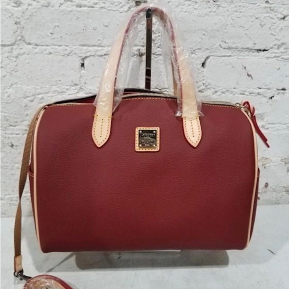 Dooney & Bourke Oliva Cranberry Red Leather Zipper Satchel Handbag Shoulder Bag